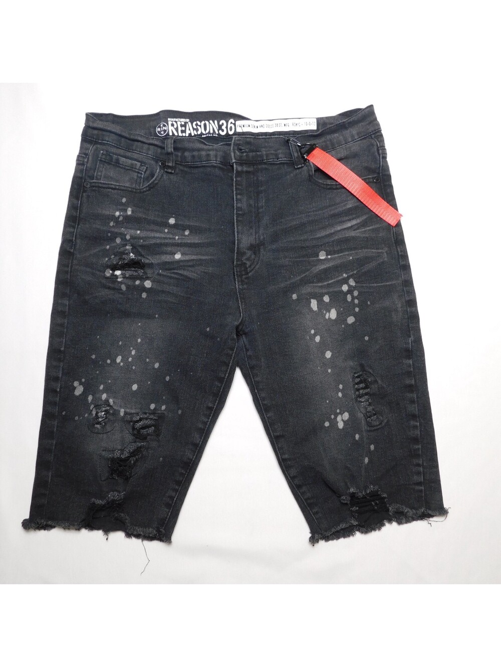 Reason 36 Mens Jean Shorts Size 32 Black Distressed Paint Splatter Cutoff Denim